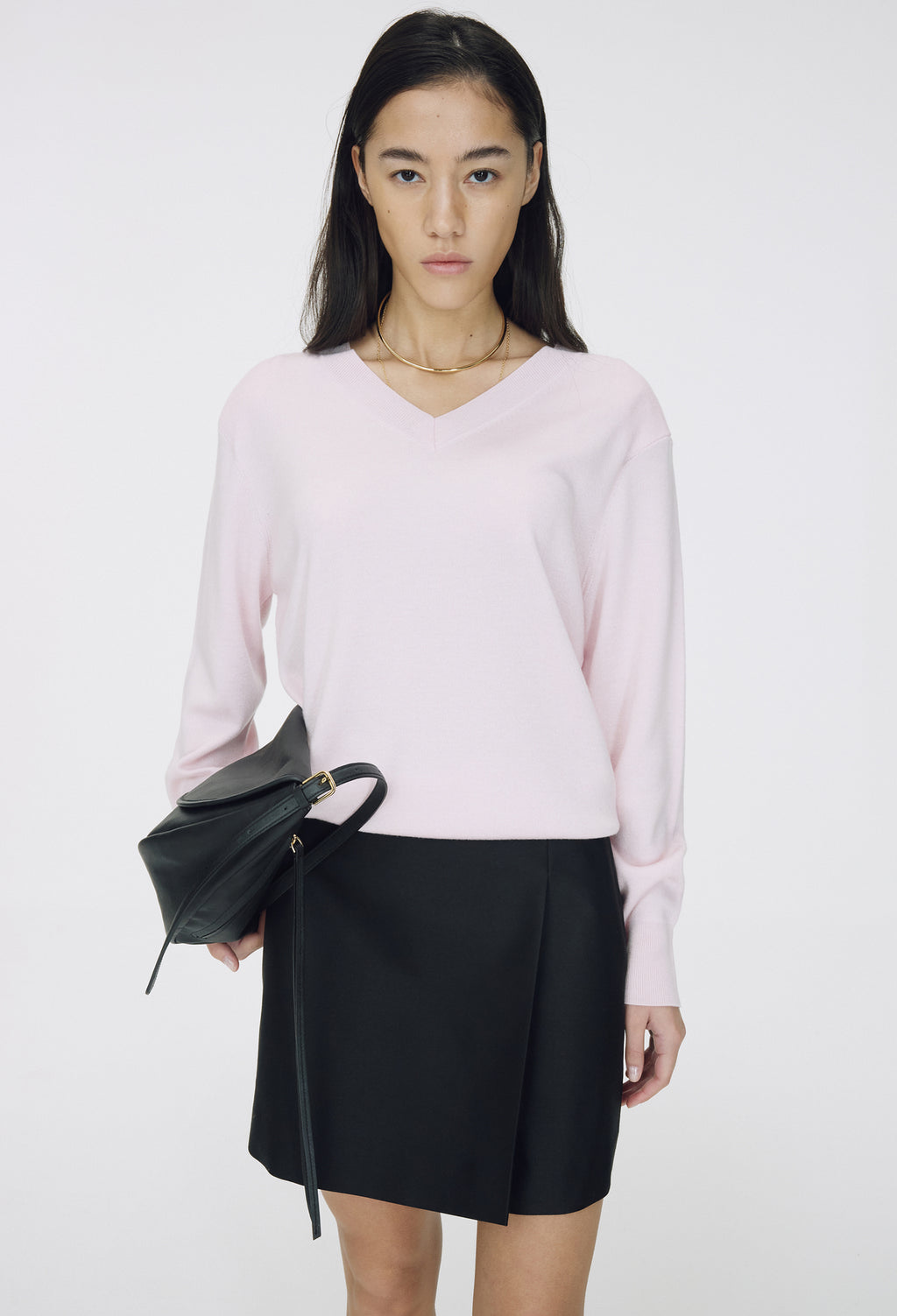 Spring Wool V-Neck Pullover Pink
