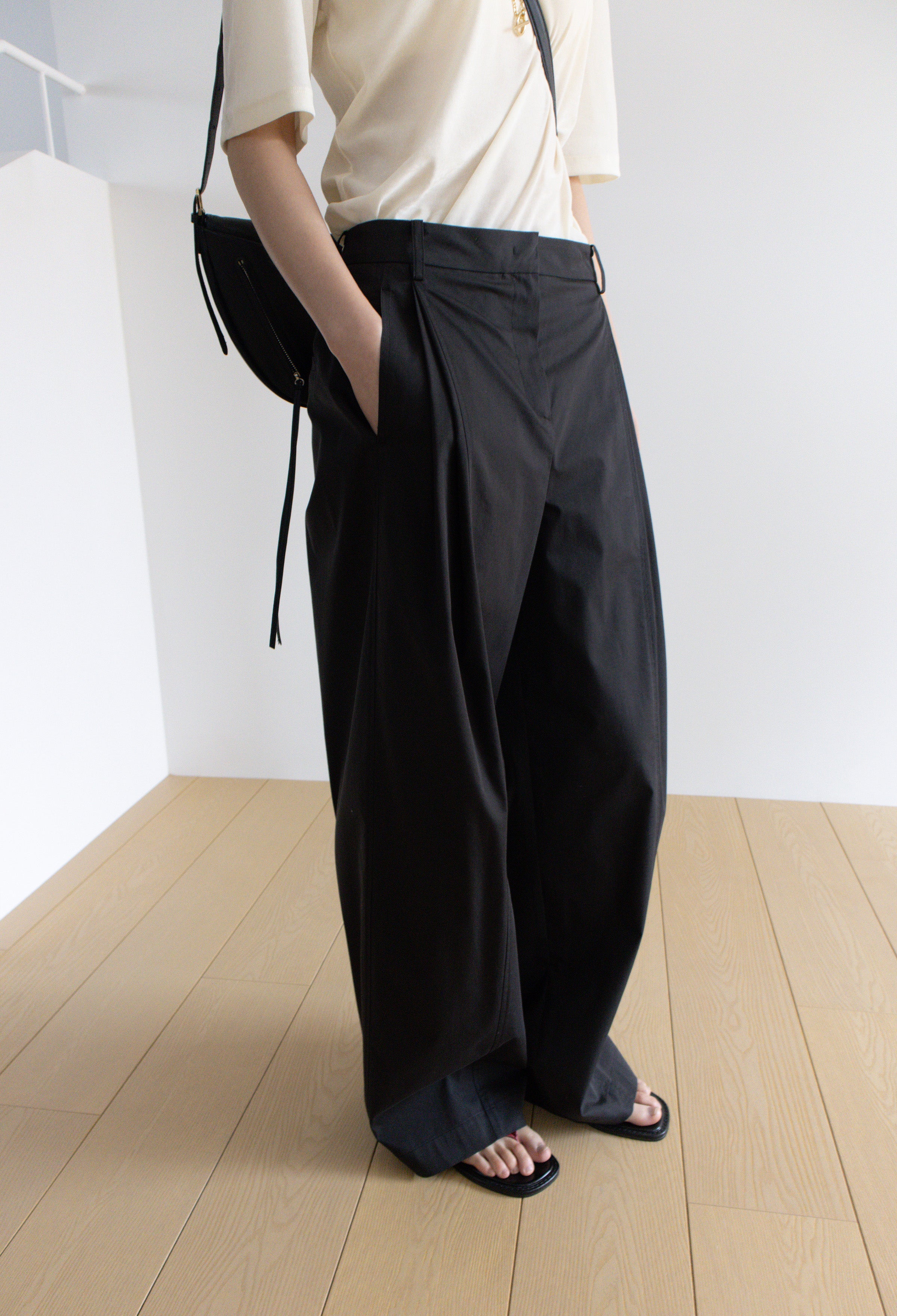 Cotton Pintuck Trousers Black