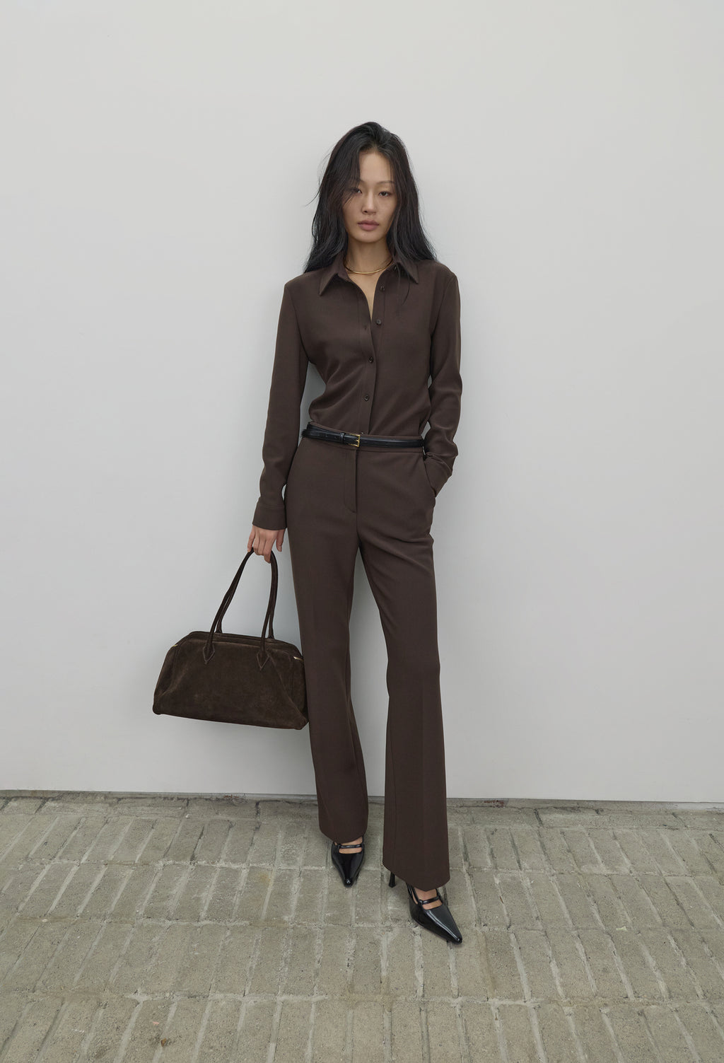 High-density Slim-Fit Shirt Brown