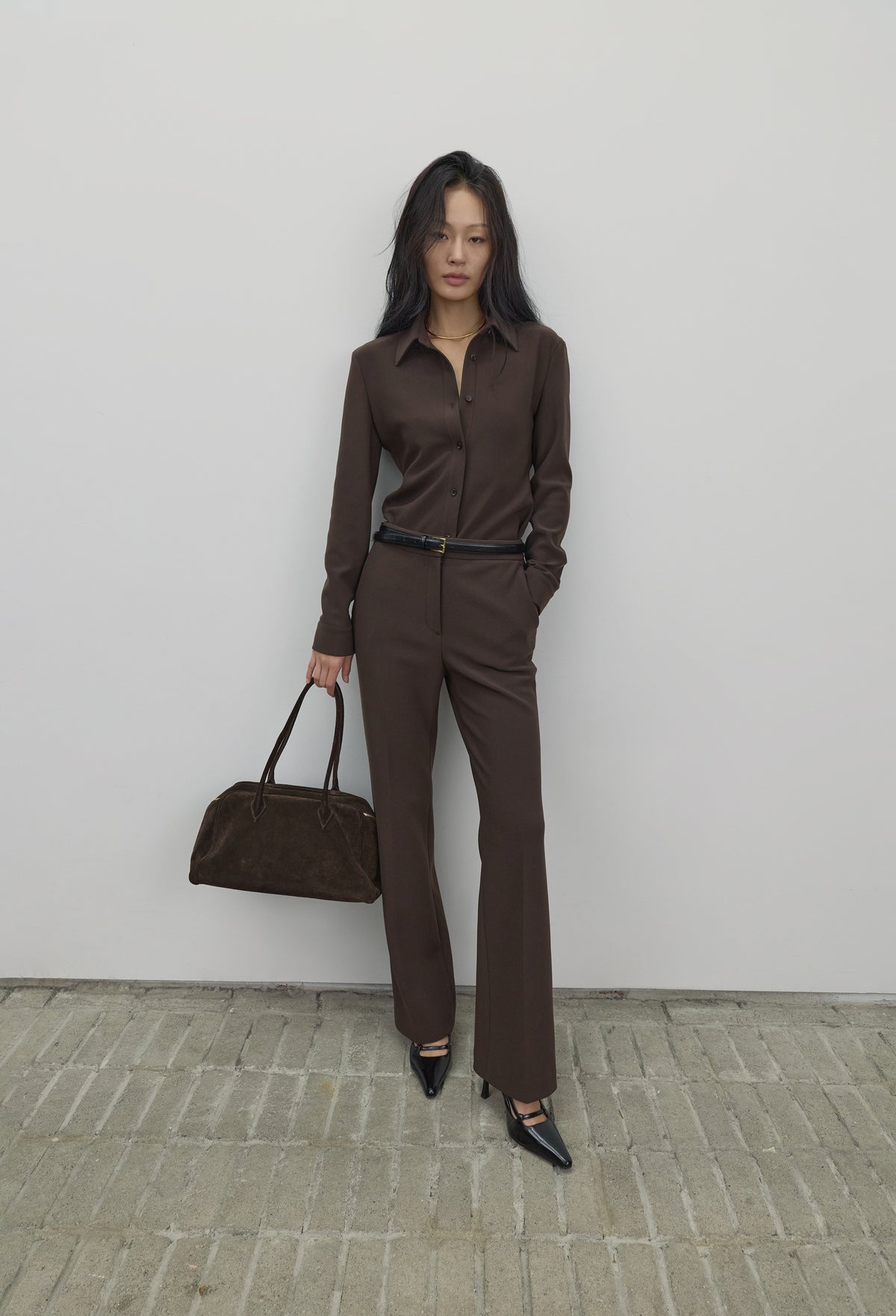 High-density Slim-Fit Shirt Brown