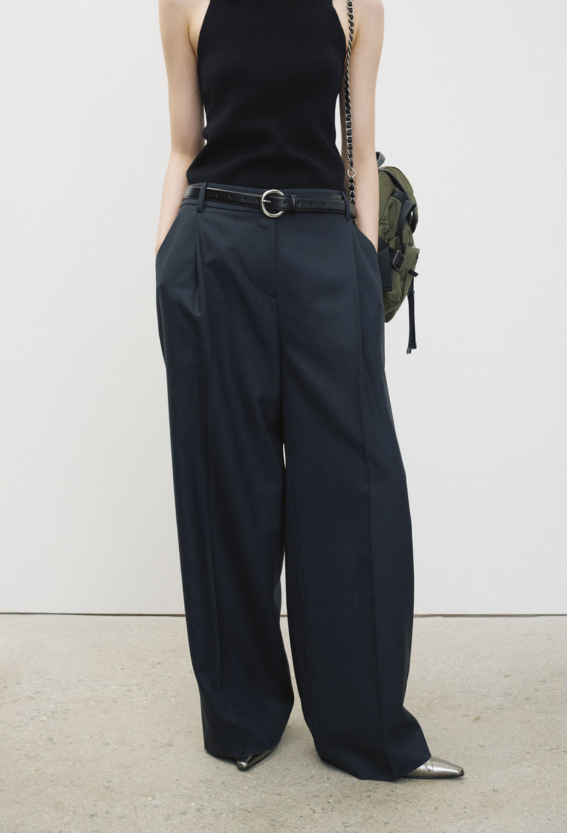 Wool 100 One-Pleat Trousers Navy